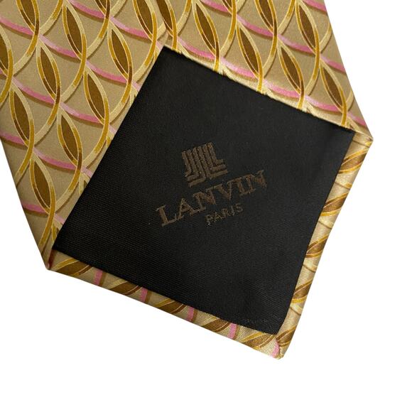 LANVIN "Paris" Gold & Pink Geometric Print 100% Silk, Made in France - Picture 6 of 14